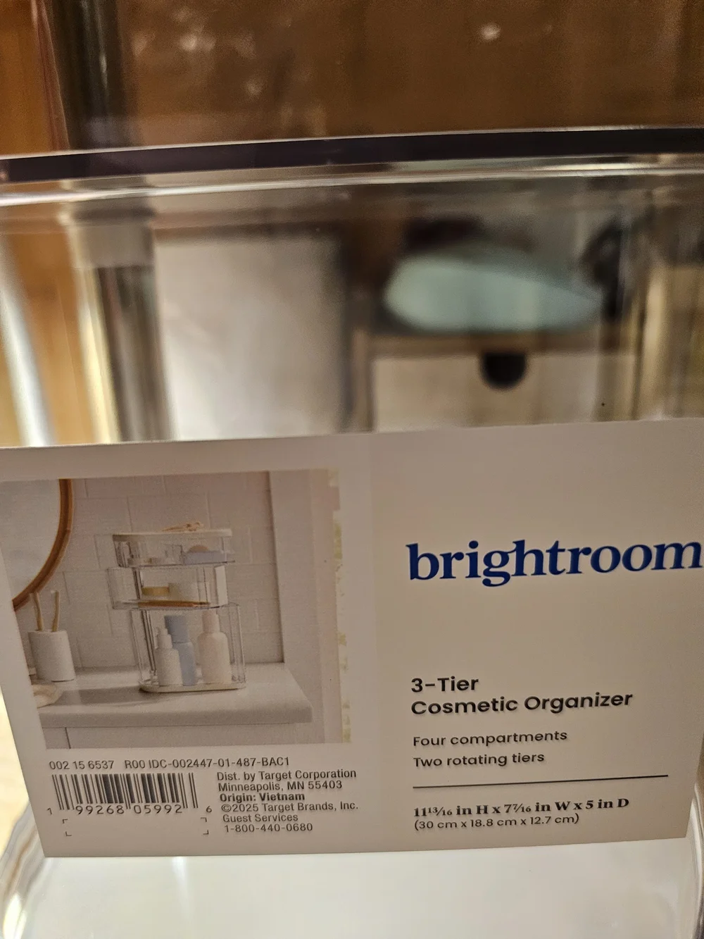 Brightroom Clear 3-Tier Makeup Organizer with White Trim